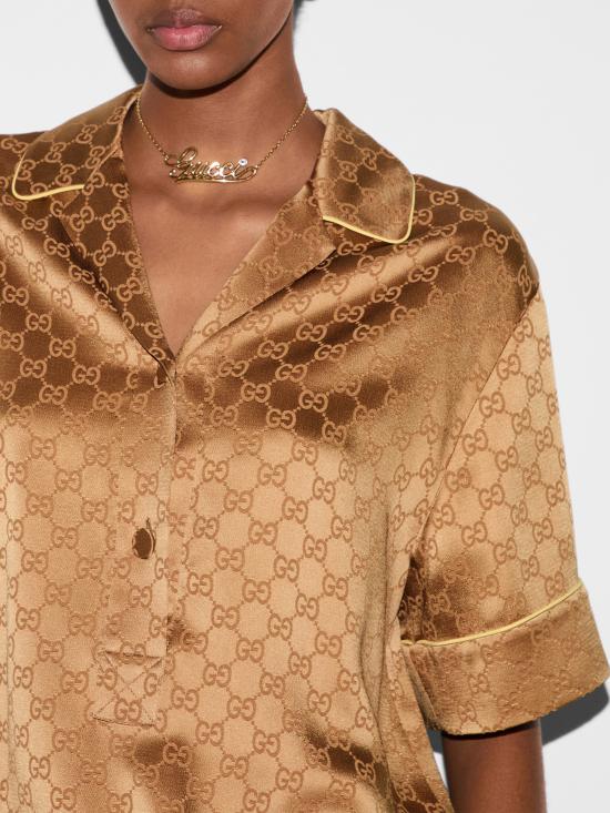 25SS 구찌 GG 새틴 반팔 셔츠 814927ZAQKJ2031 BRASS DOM - GUCCI