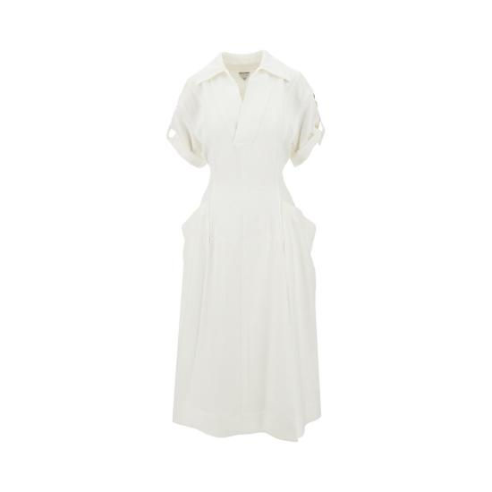  보테가베네타 미디 원피스 보테가 베네타 비스코스 리넨 미디 드레스 여성 화이트