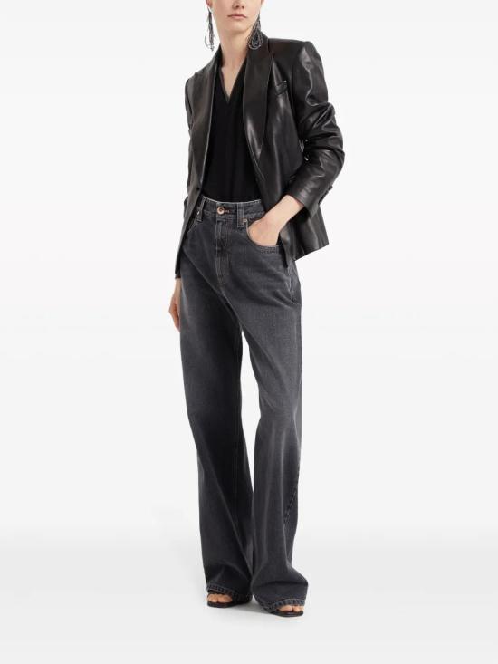  브루넬로 쿠치넬리 메탈릭 디테일 네크라인 V넥 탑 반팔 티셔츠 M0T18BD222C101 black - BRUNELLO CUCINELLI