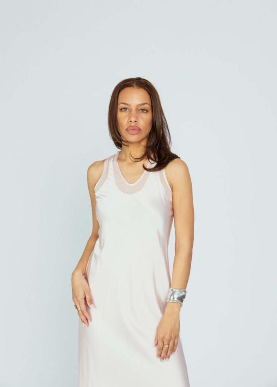  Brazeau Tricot 롱 원피스 브라조 트리코 레이서 백 실크 드레스 솔트