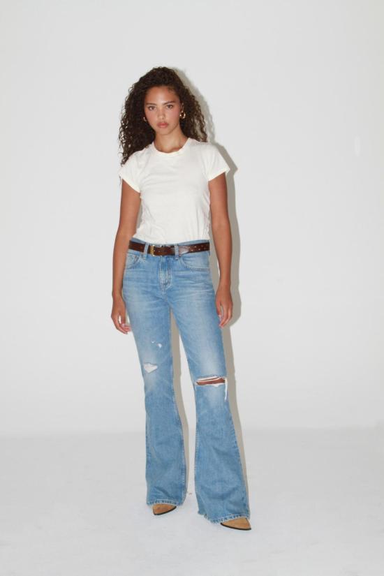  에티카 데님 팬츠 애틀랜타 미드 라이즈 플레어 피치트리 - ETICA