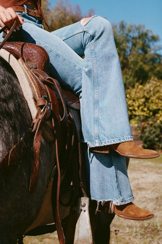  에티카 데님 팬츠 애틀랜타 미드 라이즈 플레어 피치트리 - ETICA