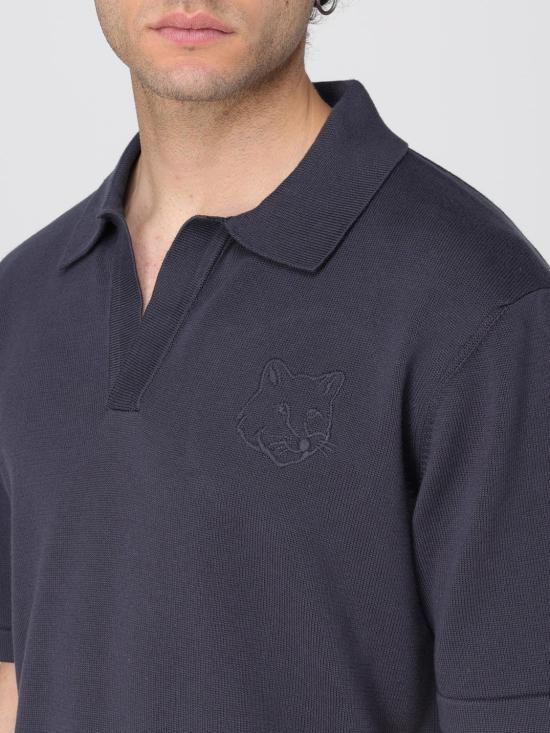 25FW 메종키츠네 볼드 폭스 헤드 자수 니티드 폴로 OM00205KT1135 0076 Grey - MAISON KITSUNE