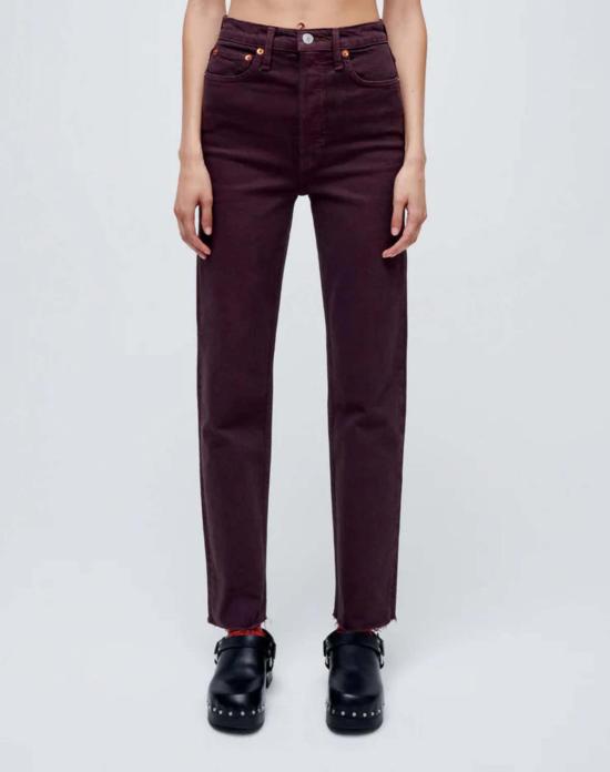  리던 데님 팬츠 70년대 스토브 파이프 청바지 세척 자두색 다시/만들기