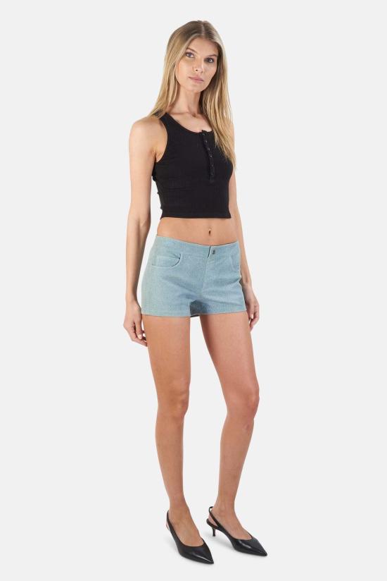  알렉산더 왕 데님 숏팬츠 스트레치 데님 가죽 반바지 (블루) - ALEXANDER WANG