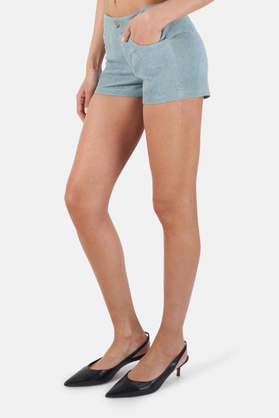  알렉산더 왕 데님 숏팬츠 스트레치 데님 레더 숏 블루 - ALEXANDER WANG