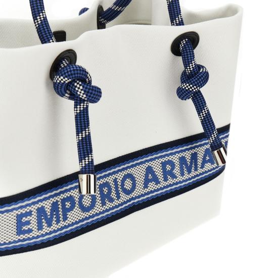  엠포리오 아르마니 가방 로프 핸들이 달린 미디엄 코튼 쇼핑백 여성 화이트 - EMPORIO ARMANI