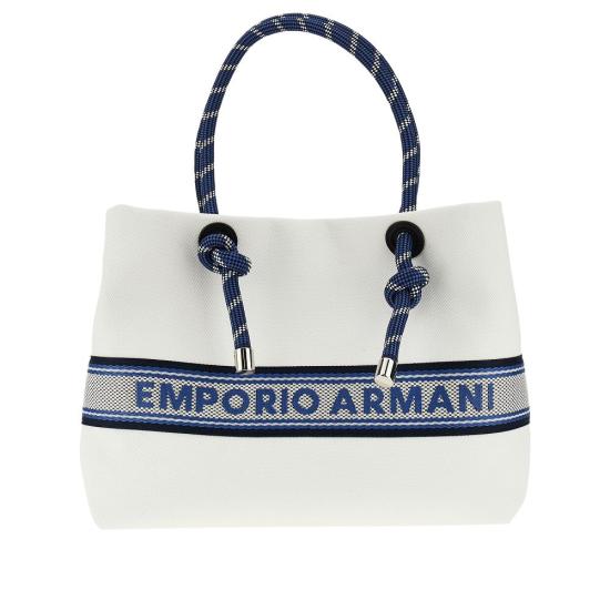  엠포리오 아르마니 가방 로프 핸들이 달린 미디엄 코튼 쇼핑백 여성 화이트
