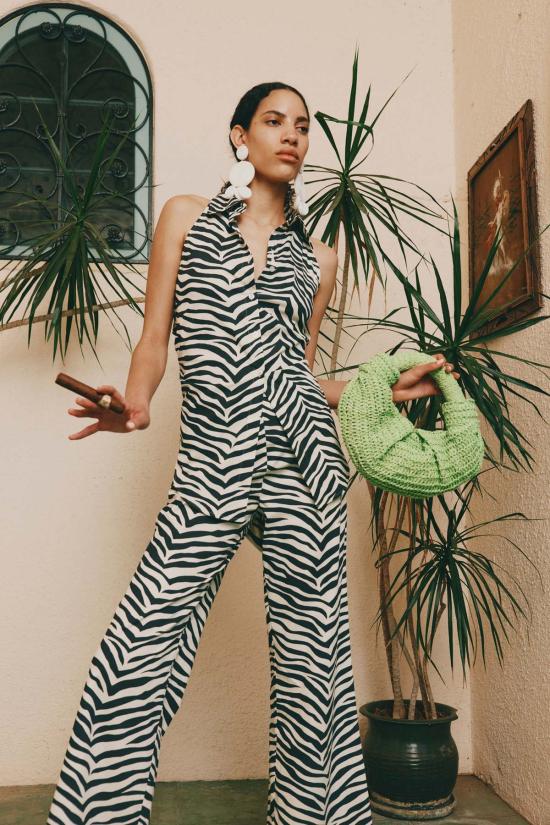  사이먼밀러 민소매 티셔츠 사이먼 밀러 로크 슬리브리스 팝린 버튼업 지브라 프린트