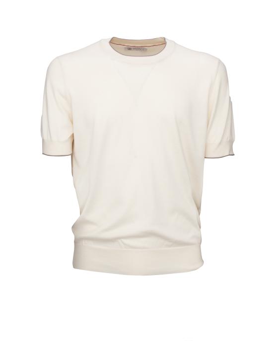 25SS 브루넬로 쿠치넬리 콘트라스트 디테일 코튼 니트 티셔츠 M29805200 CXV04