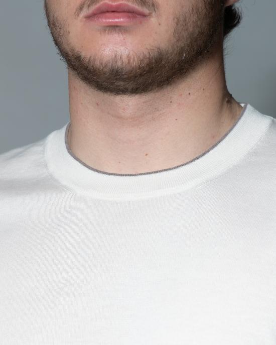 25SS 브루넬로 쿠치넬리 콘트라스트 디테일 코튼 니트 티셔츠 M29805200 CXV04 - BRUNELLO CUCINELLI