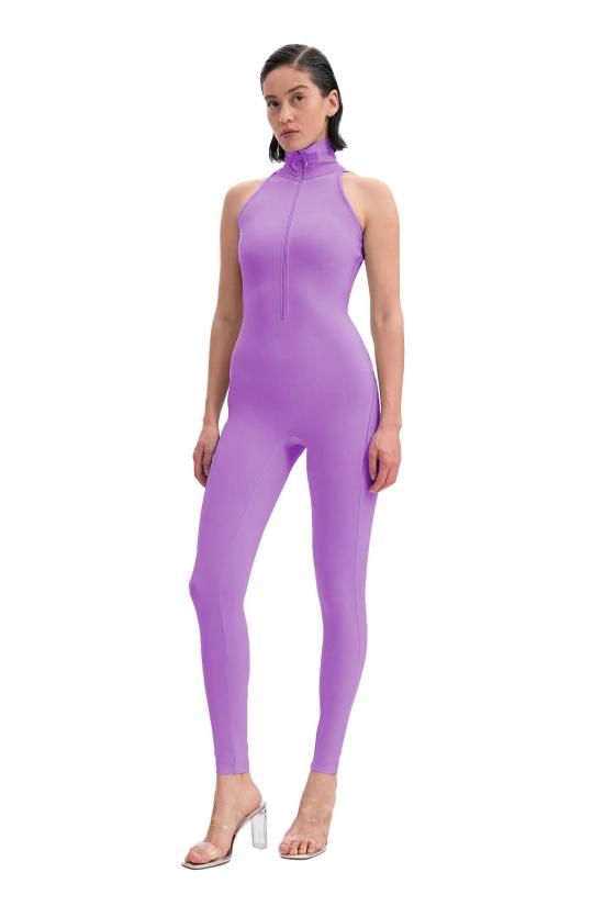  모노수트 민소매 티셔츠 슬리브리스 하이넥 지퍼업 바디수트 라벤더 - MONOSUIT