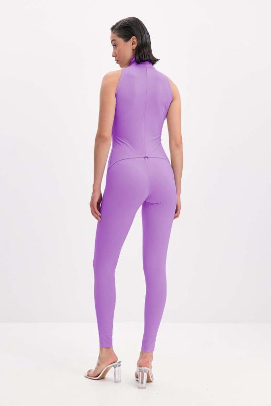  모노수트 민소매 티셔츠 슬리브리스 하이넥 지퍼업 바디수트 라벤더 - MONOSUIT