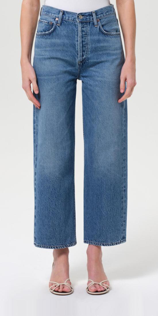  에이골디 데님 숏팬츠 아골드 렌 하이라이즈 와이드 레그 진 슈라인 - AGOLDE