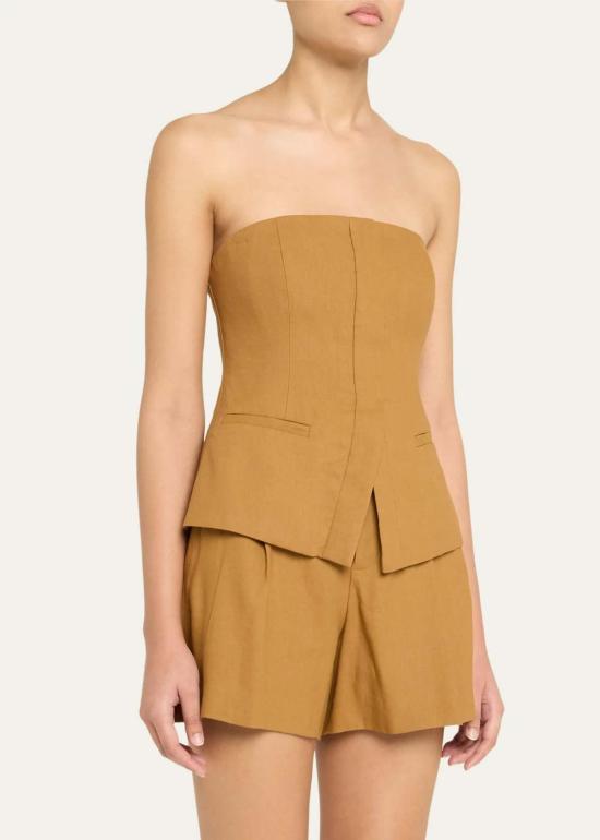  에이엘씨 민소매 티셔츠 A.L.C. 르네 스트랩리스 스트레치 리넨 탑 코퍼 - A.L.C.