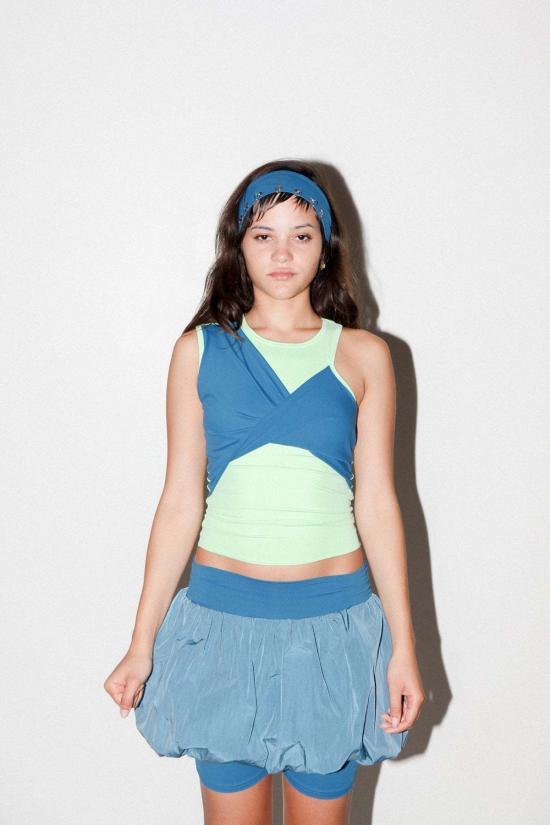  케이코 블라우스 KK Co 트위스트 스포츠 탱크 리첸 & 라군