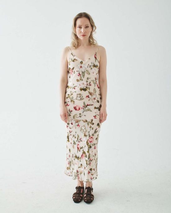  T.W.I.N. 라운지 웨어 번아웃 바이어스 컷 슬립 드레스 오프 화이트