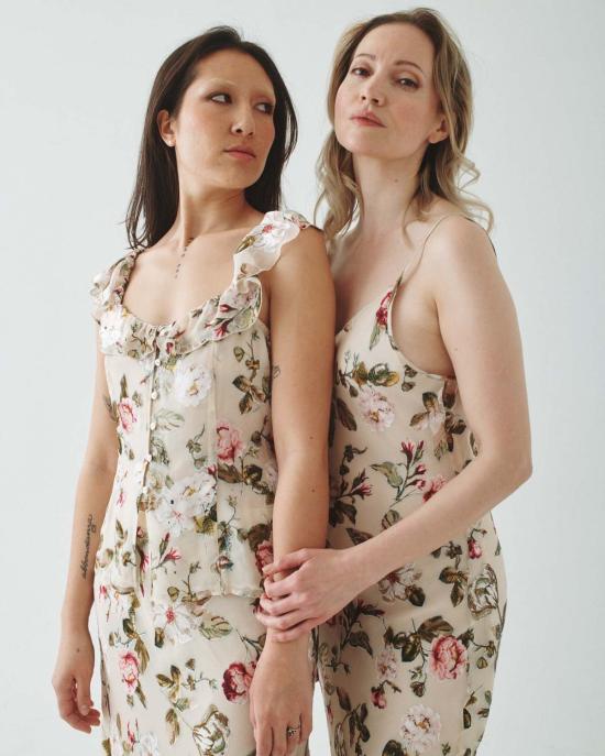  T.W.I.N. 라운지 웨어 번아웃 바이어스 컷 슬립 드레스 오프 화이트 - OTHER BRANDS