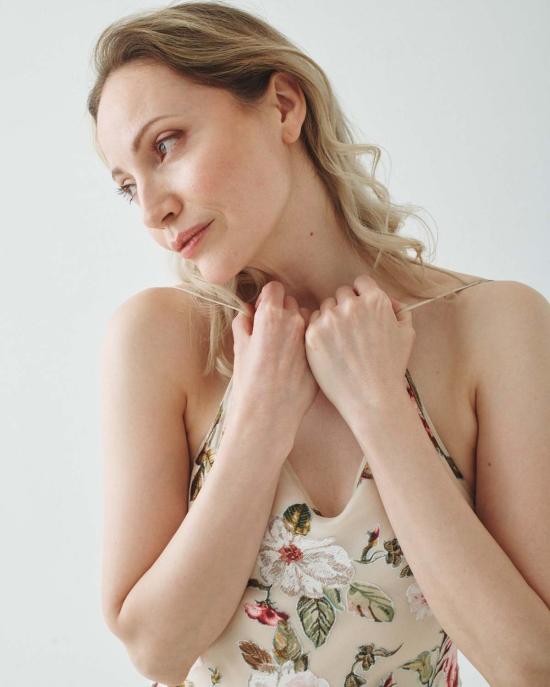  T.W.I.N. 라운지 웨어 번아웃 바이어스 컷 슬립 드레스 오프 화이트 - OTHER BRANDS