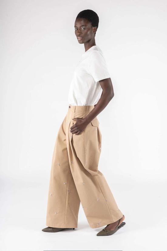  오오에프 스트레이트 팬츠 우프 자수 가바딘  카키 - OOF