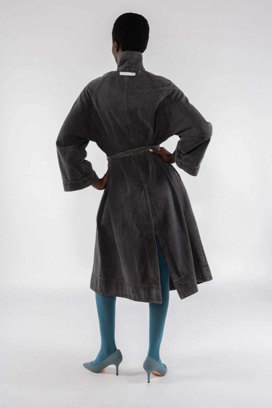  오오에프 트렌치 코트 우프 롱 데님 트렌치 그레이 - OOF