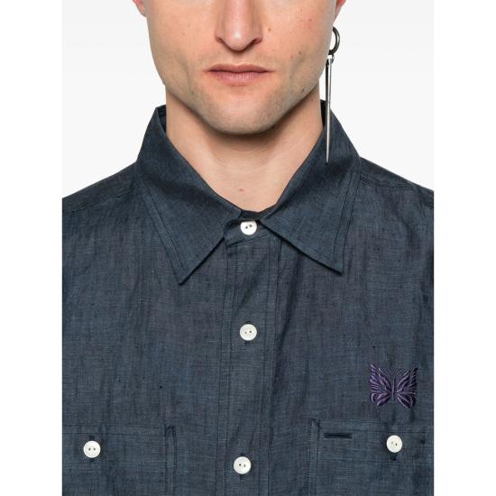 25SS 니들스 긴팔 셔츠 QV291 BLUE DOM - NEEDLES