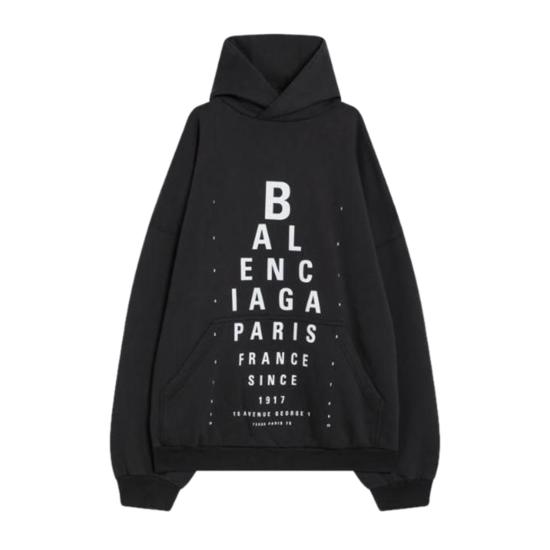 25SS 발렌시아가 로고 프린트 후드 티셔츠 803265TRVU7 9034 WASHED BLACK WHITE