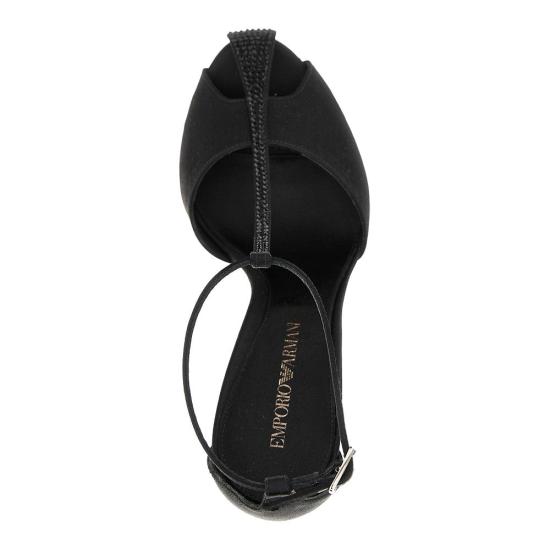  엠포리오 아르마니 힐/펌프스 새틴 T바 힐 샌들 여성 블랙 - EMPORIO ARMANI