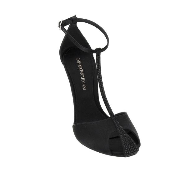  엠포리오 아르마니 힐/펌프스 새틴 T바 힐 샌들 여성 블랙 - EMPORIO ARMANI