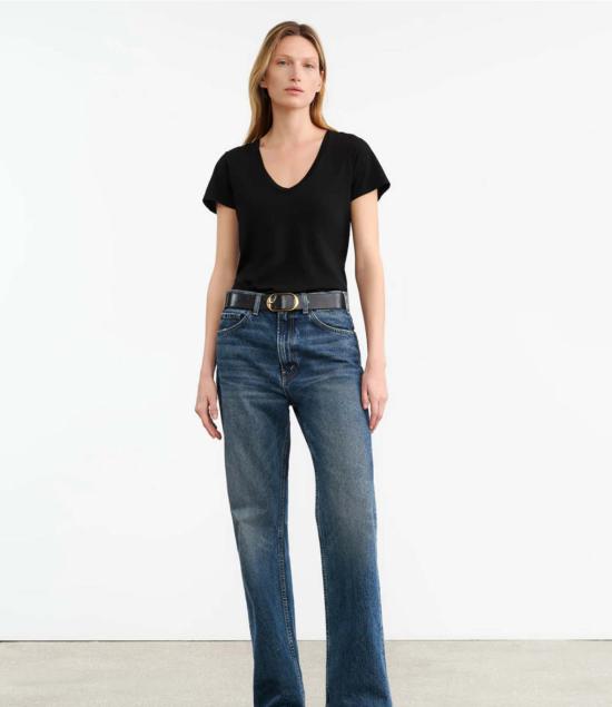  닐리로탄 반팔 티셔츠 Nili Lotan Carol V 넥 티셔츠 제트 블랙 - NILI LOTAN