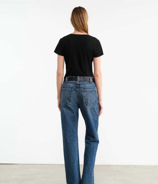  닐리로탄 반팔 티셔츠 Nili Lotan Carol V 넥 티셔츠 제트 블랙 - NILI LOTAN