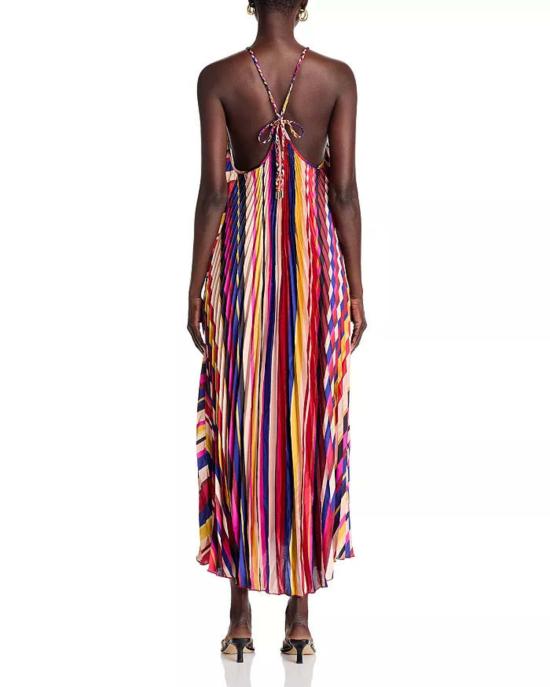  팜 리오 롱 원피스 플리츠 미디 드레스 대각선 스트라이프 멀티컬러