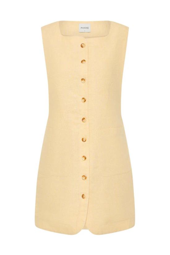  포제 숏 원피스 포세 엠마 버튼 다운 미니 드레스 더스티 시트론 - POSSE