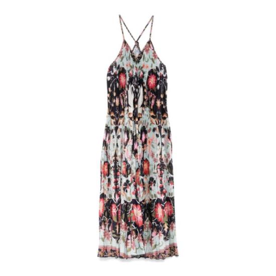  팜 리오 미디 원피스 플리츠 슬리브리스 미디 드레스 플로잉 뷰티 블루