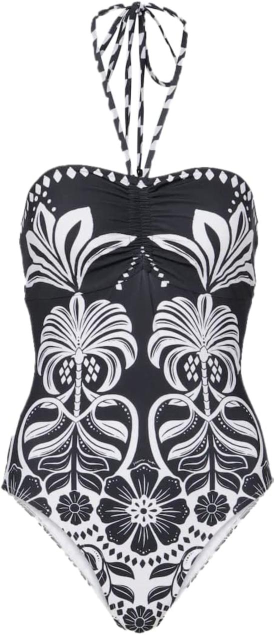  팜 리오 원피스 수영복 플라워 레오파드 오프 화이트