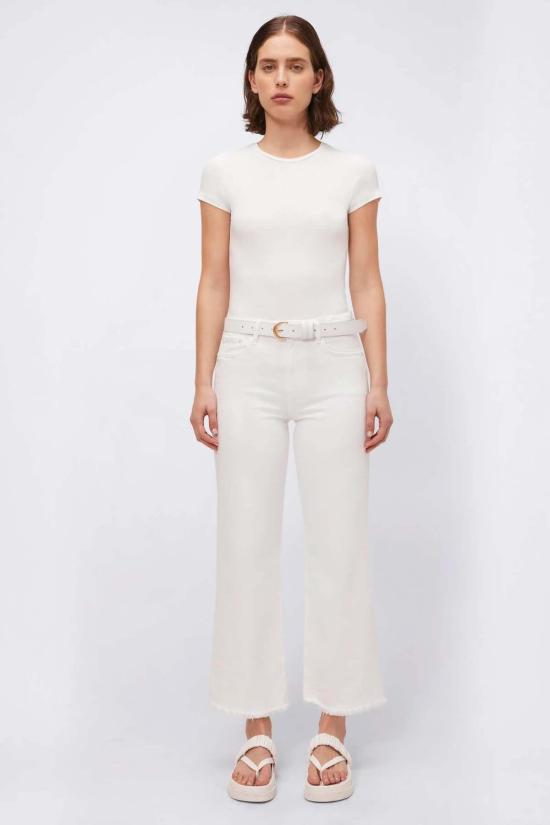  심카이 데님 팬츠 주드 하이라이즈 크롭 와이드 레그 디스트레스드 화이트