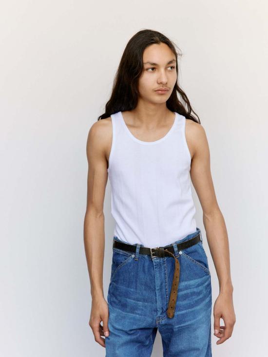  더 레터스 민소매 티셔츠 레터스 랜덤 텔레코 코튼 라운드 리브 탱크 화이트 - THE LETTERS