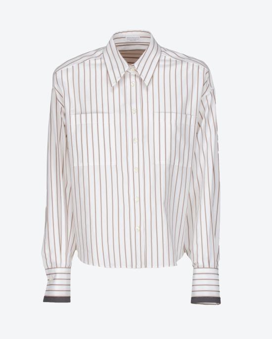 25SS 브루넬로 쿠치넬리 셔츠 MA783RD606 C015 BIANCO MARRONE - BRUNELLO CUCINELLI