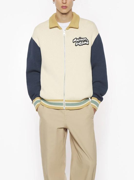  메종키츠네 봄버 자켓 OM02131KT11390256 RICH VANILLA BRETON BLUE DOM - MAISON KITSUNE