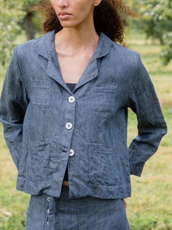  Sula Clothing LTD. 데님 자켓 Sula Clothing Ltd. 리넨 데님 스탠리 재킷 블루 - OTHER BRANDS