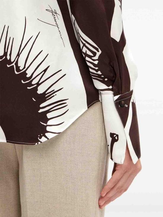 24FW 살바토레 페라가모 블라우스 13E919WHITE Dark Brown - SALVATORE FERRAGAMO