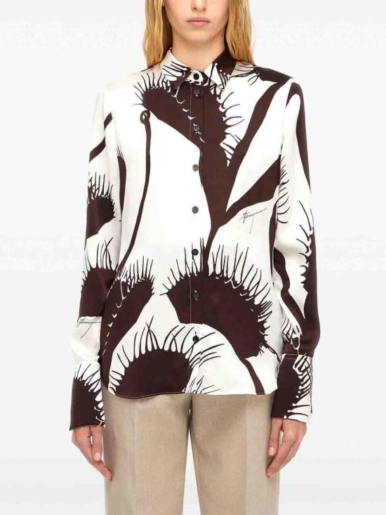 24FW 살바토레 페라가모 블라우스 13E919WHITE Dark Brown - SALVATORE FERRAGAMO