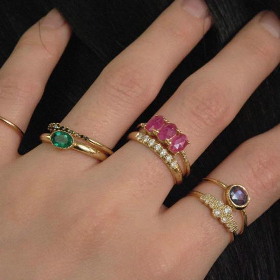  제니 권 디자인스 반지 제니 권 디자인 츄비 하프 라운드 세미 파베 밴드 14K 로즈/14K 옐로우/14K 화이트 - JENNIE KWON DESIGNS