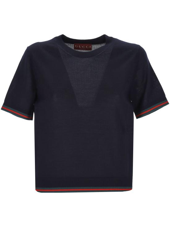 25SS 구찌 엑스트라 파인 캐시미어 실크 탑 820687 XKELW4027 Blue navy