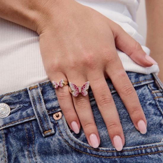  에리네스 반지 미니 핑크 & 다이아몬드 옴브레 버터플라이 핑키 링 - ERINESS