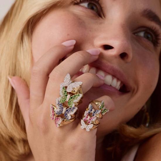  에리네스 반지 미니 핑크 & 다이아몬드 옴브레 버터플라이 핑키 링 - ERINESS