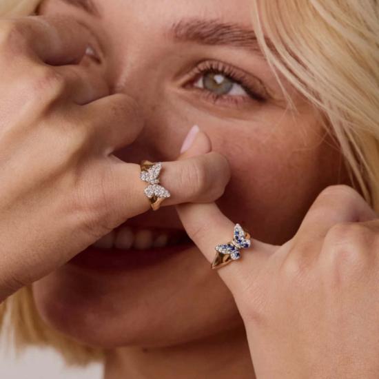  에리네스 반지 미니 블루 & 다이아몬드 옴브레 버터플라이 핑키 링 - ERINESS