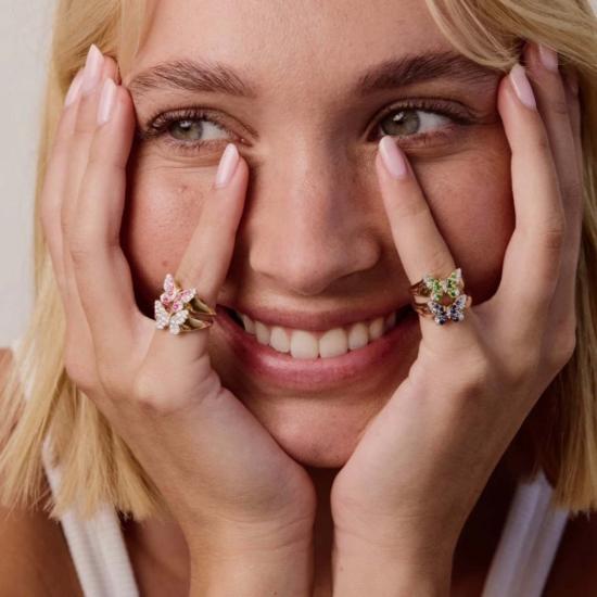  에리네스 반지 미니 그린 & 다이아몬드 옴브레 버터플라이 핑키 링 - ERINESS