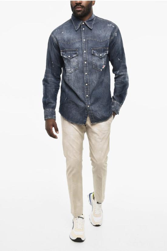  디스퀘어드2 데님 셔츠 S74DM0701 S30341 470 Blue - DSQUARED2
