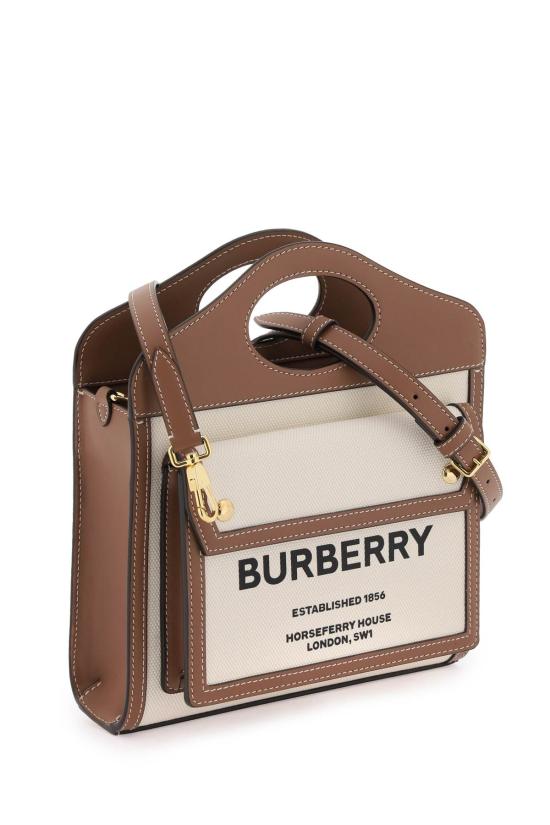 25FW 버버리 미니 투톤 캔버스 앤 레더 포켓 백 내츄럴 몰트 8039361 A1395 MULTICOLOURED - BURBERRY
